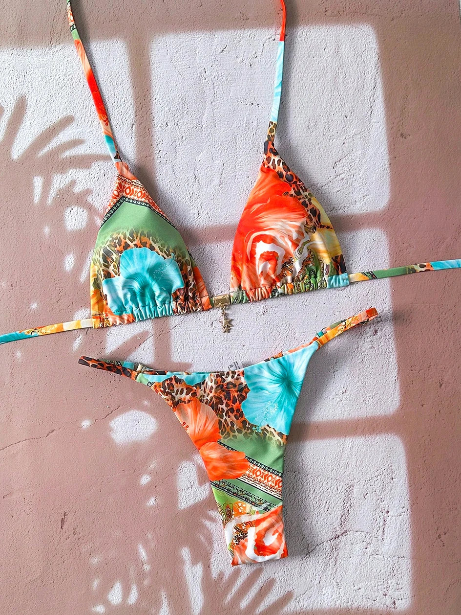 Elegant Leopard Pattern Two Piece Bathing Suit Beachwear Set