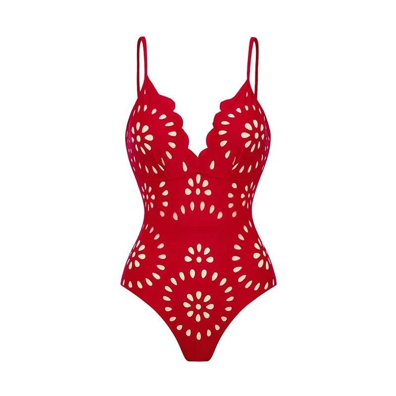 Flaxmaker Summer Women Lace Up V Neck Ruffle Swimsuit Sarong