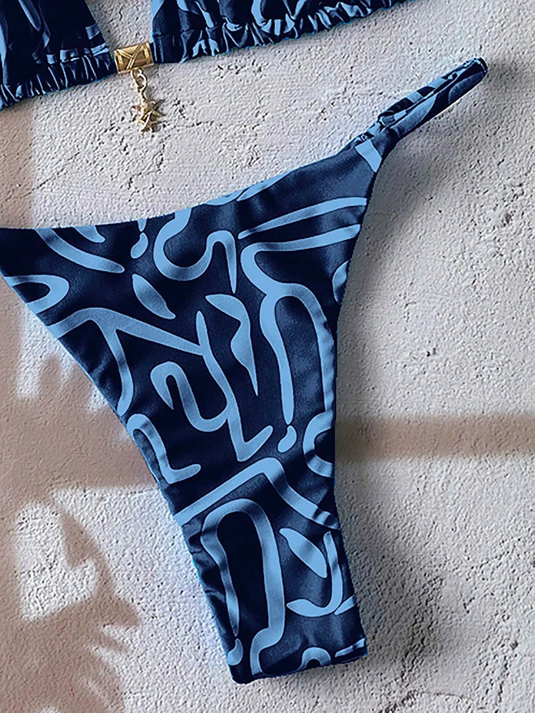 Elegant Leopard Pattern Two Piece Bathing Suit Beachwear Set