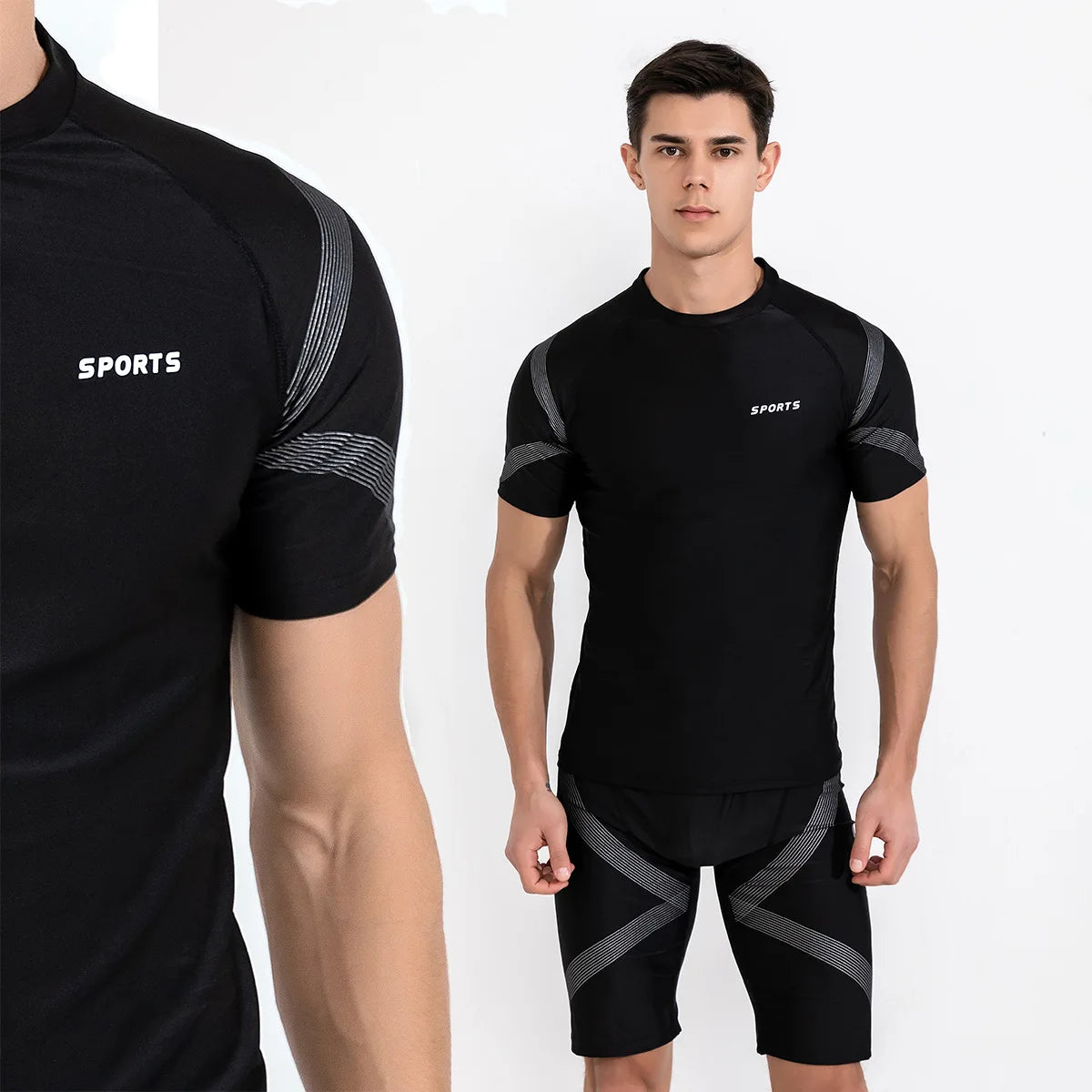 Men's Two Piece Athletic Surf Rash Guard Swim Set