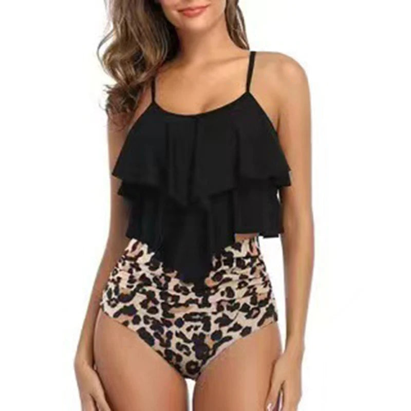 Premium Two Piece Ruffled Top High Waisted Swimsuit Set