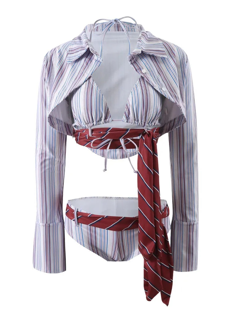 Chic Retro Stripe Two Piece Tankini Set For Springs