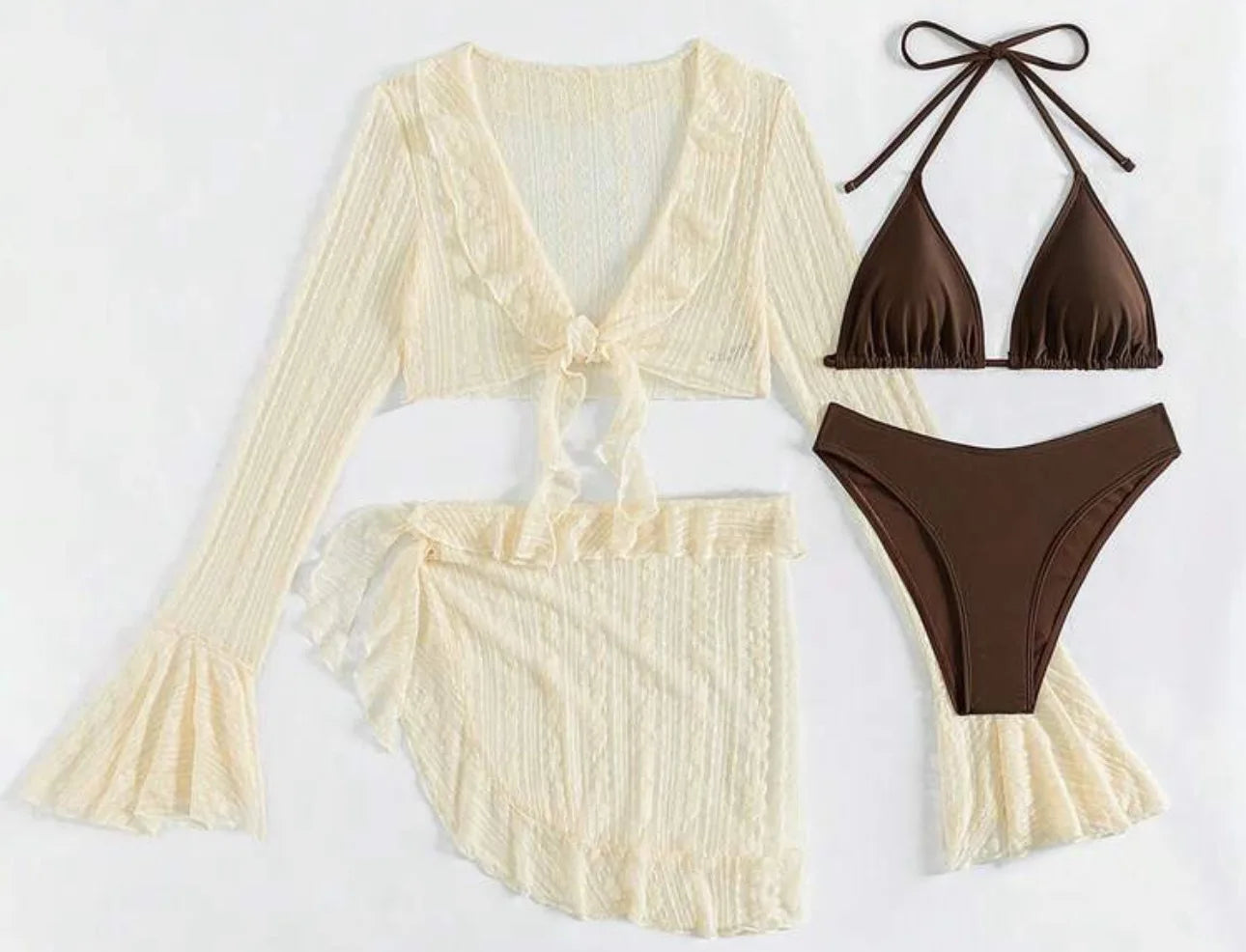 Women's 4-Piece Bikini Set with Long-Sleeve Cover-Up