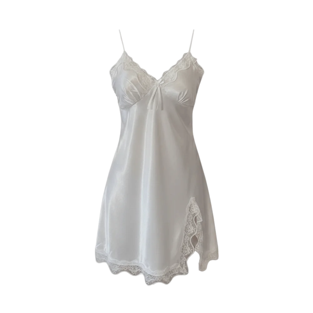 Silky V-Neck Summer Nightdress Soft Lace Trimmed Homewear