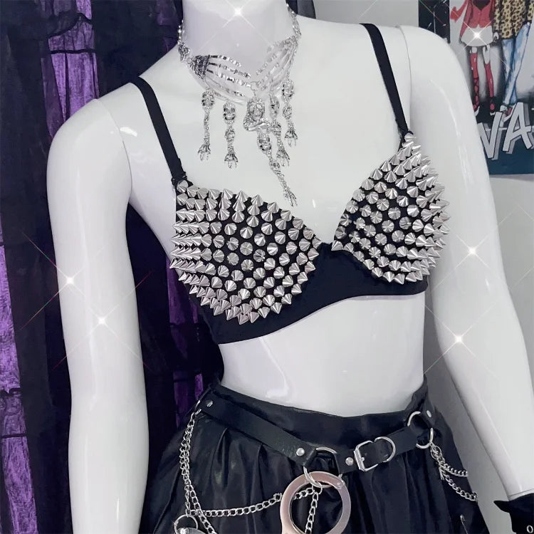 Women's Silver Rhinestone Sequined Wire Free Plunge Bralette