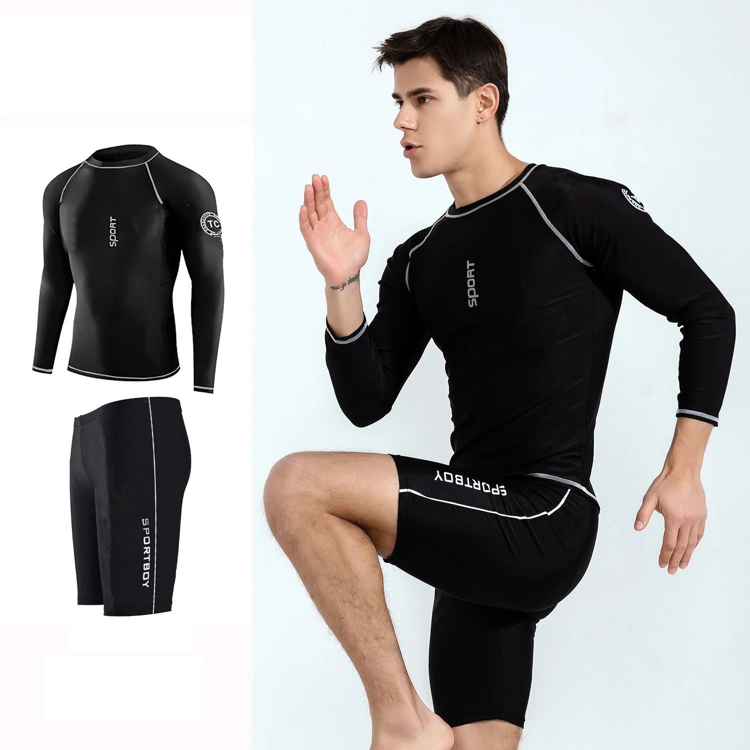 Men's Two Piece Athletic Surf Rash Guard Swim Set