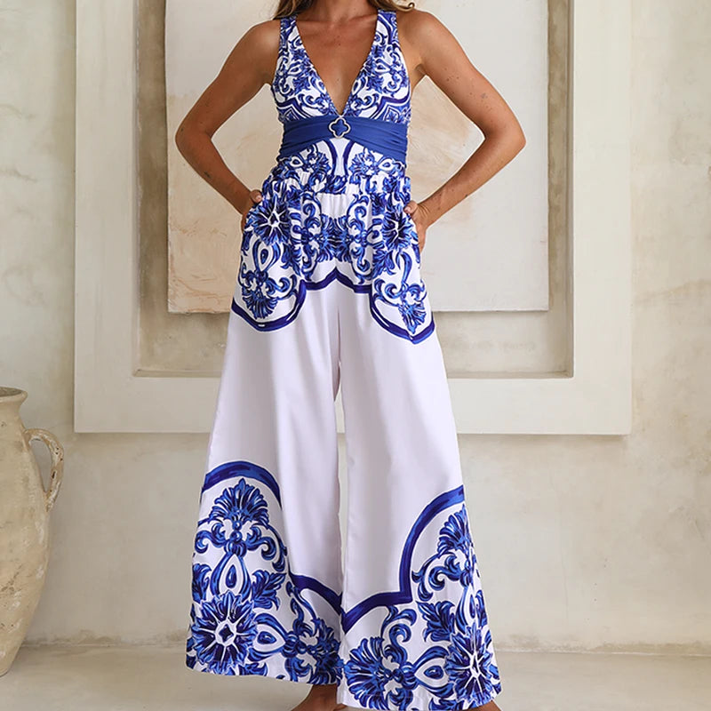 Premium Majolica Print One Piece Swimsuit And Pants Set