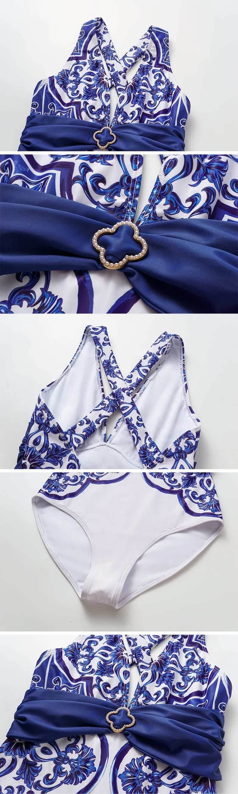 Premium Majolica Print One Piece Swimsuit And Pants Set