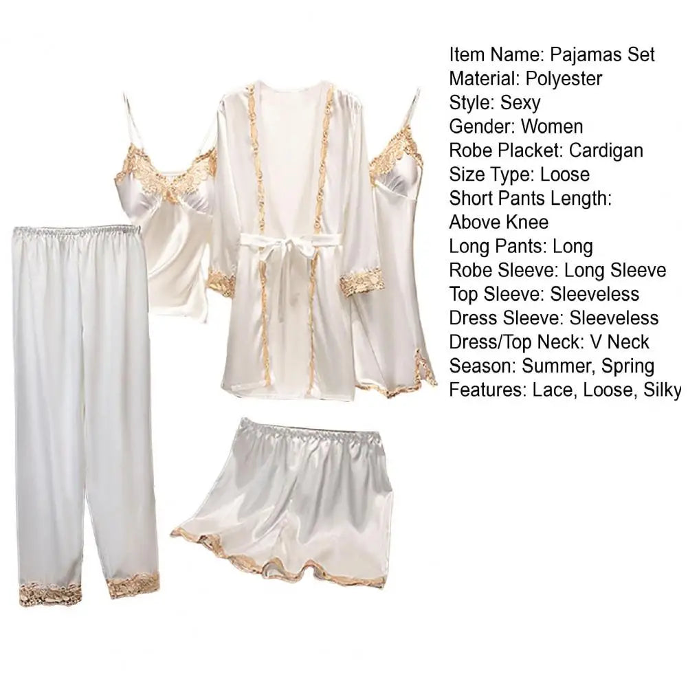 Women's 5-Piece Satin Sleepwear Set Includes Robe Nightgown Top Shorts And Pants
