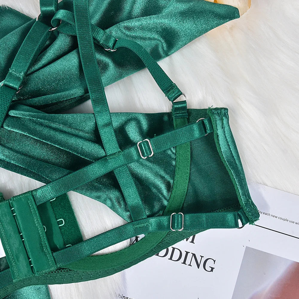 Women's Exquisite Bow Underwire Three Piece Matching Lingerie Set