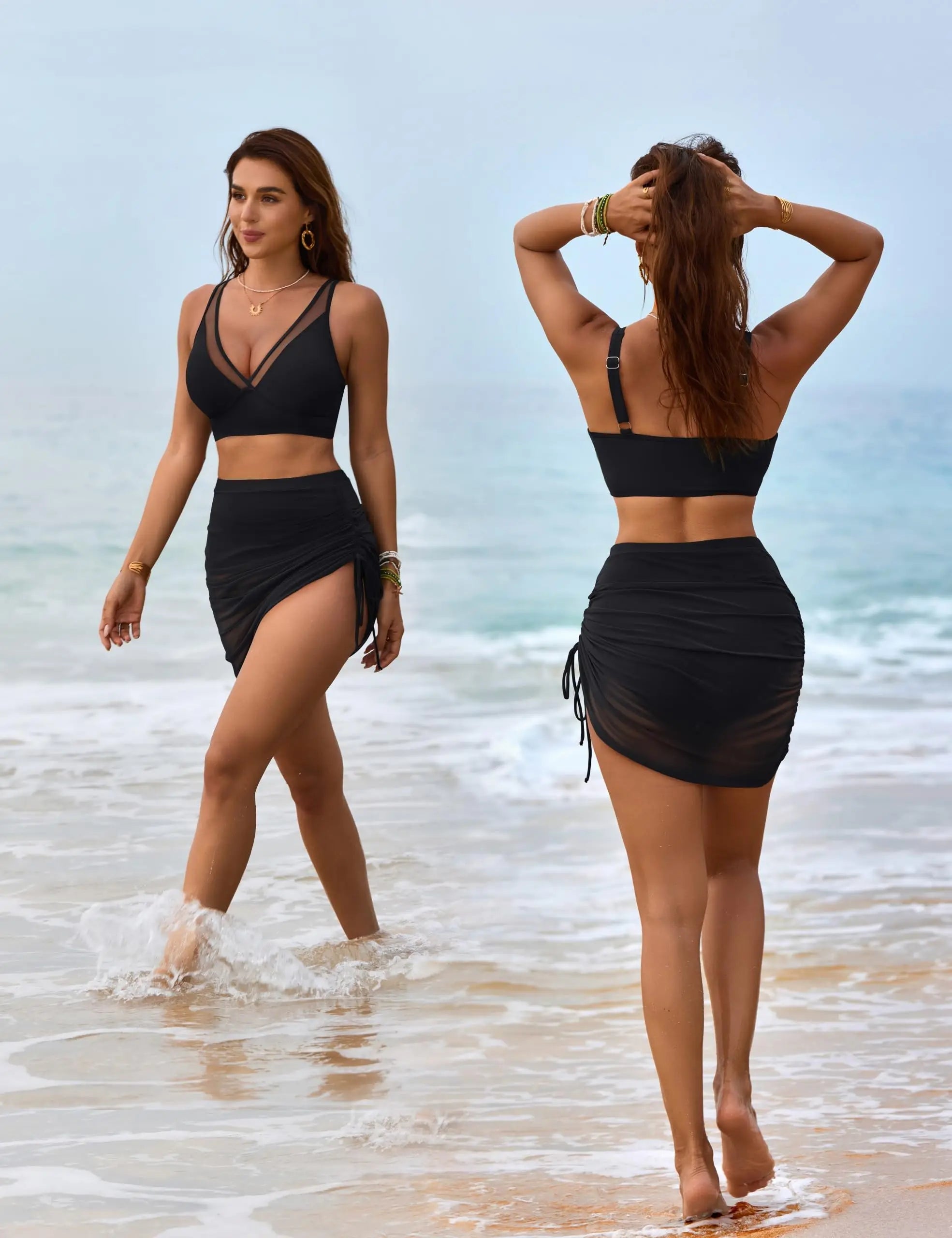 High Waisted Swim Skirt Bikini Set Tummy Control Swimsuit