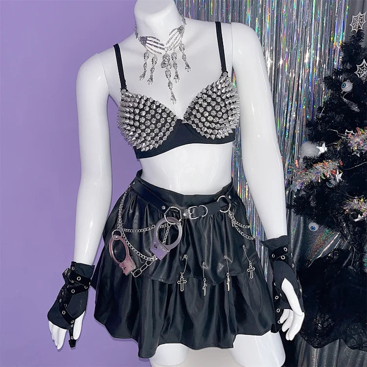 Women's Silver Rhinestone Sequined Wire Free Plunge Bralette