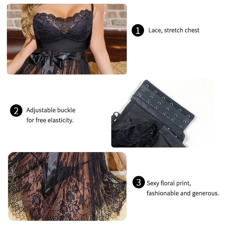 Elegant Floral Lace Nightdress Women's Soft Chemise Sleepwear With Comfortable Matching Set