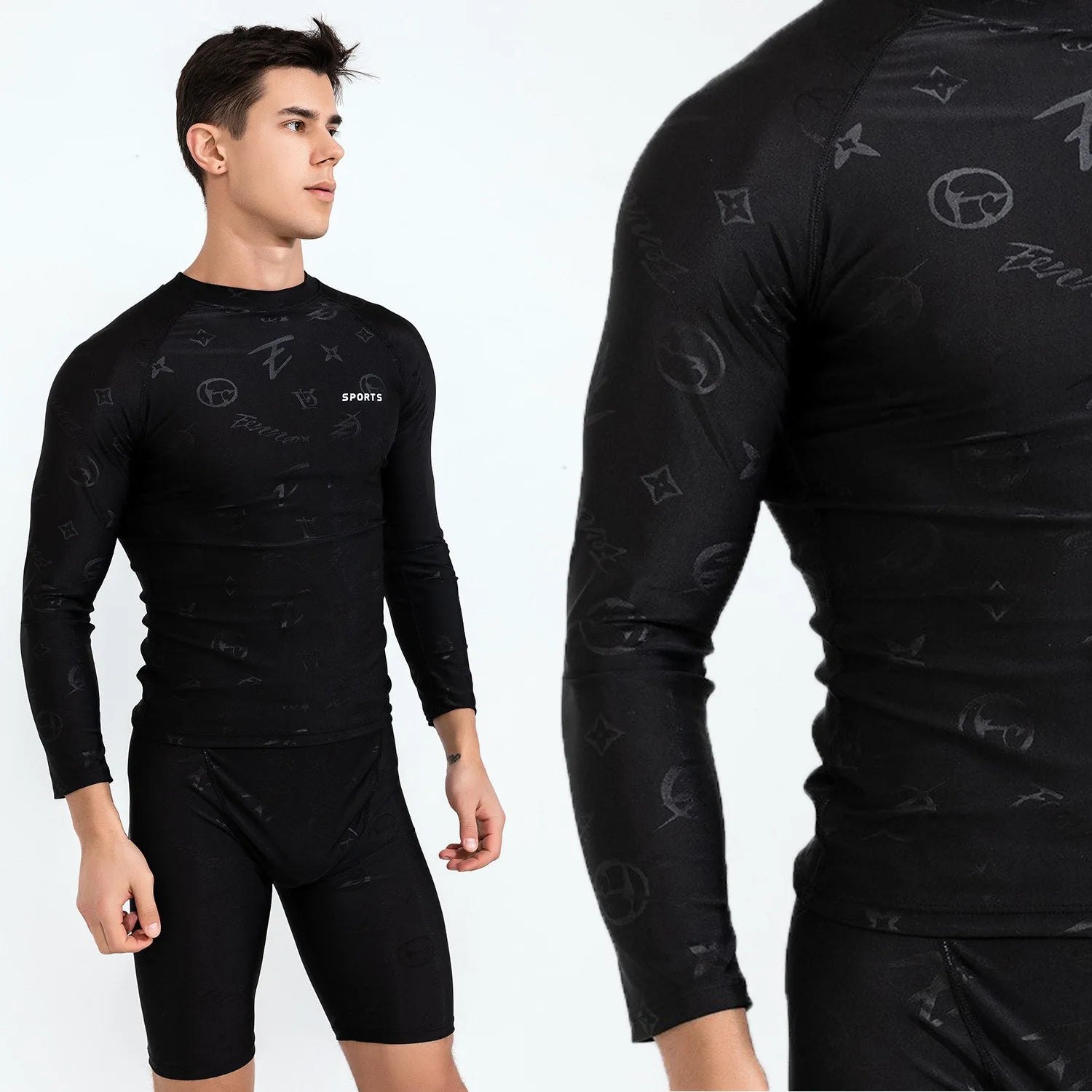 Men's Two Piece Athletic Surf Rash Guard Swim Set