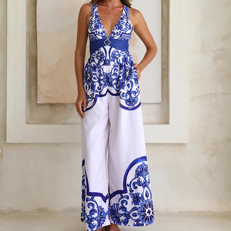 Premium Majolica Print One Piece Swimsuit And Pants Set