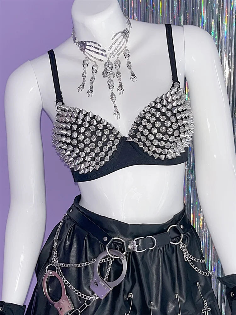 Women's Silver Rhinestone Sequined Wire Free Plunge Bralette