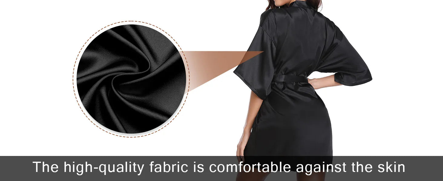 Luxurious Navy Blue Satin Kimono Robe Women's Silk Feel Bridesmaid Dressing Gown Sleepwear