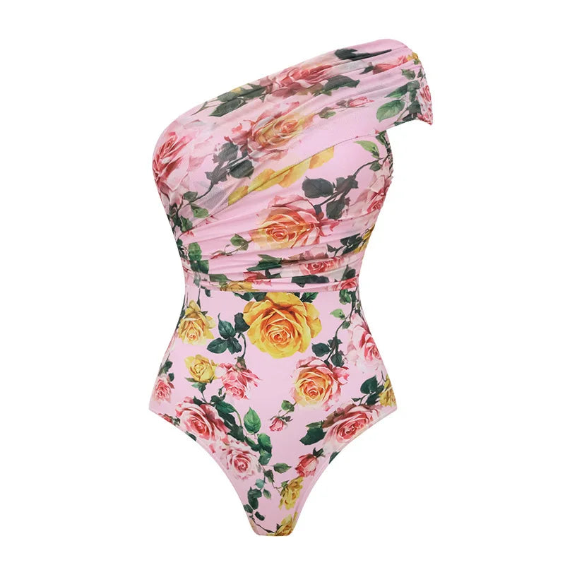 Women's Floral Printed Two Piece Skirt and Bodysuit Set
