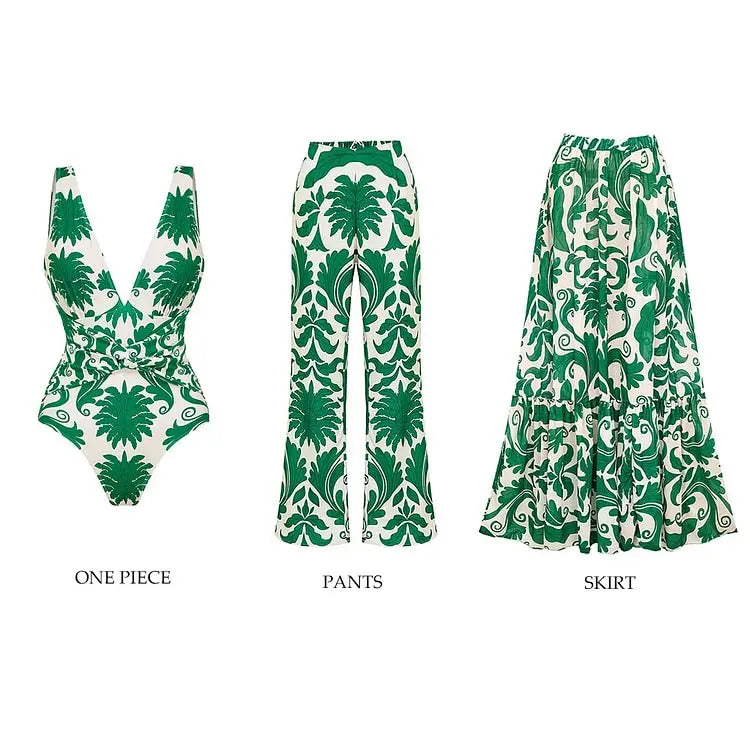Flaxmaker Summer Women Lace Up V Neck Ruffle Swimsuit Sarong