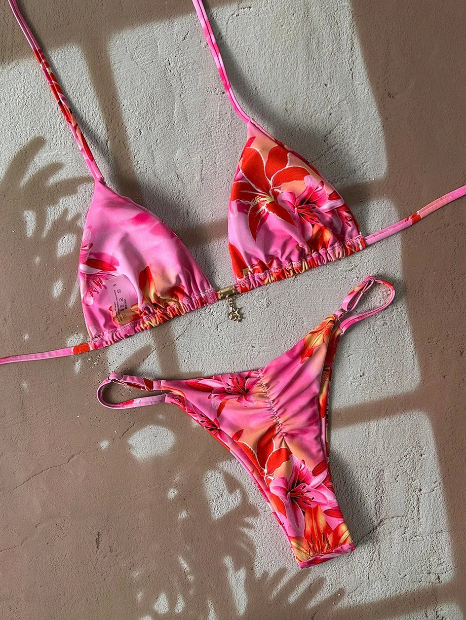 Elegant Leopard Pattern Two Piece Bathing Suit Beachwear Set