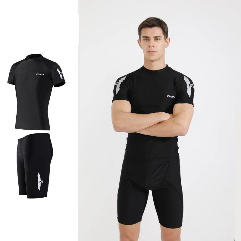 Men's Two Piece Athletic Surf Rash Guard Swim Set