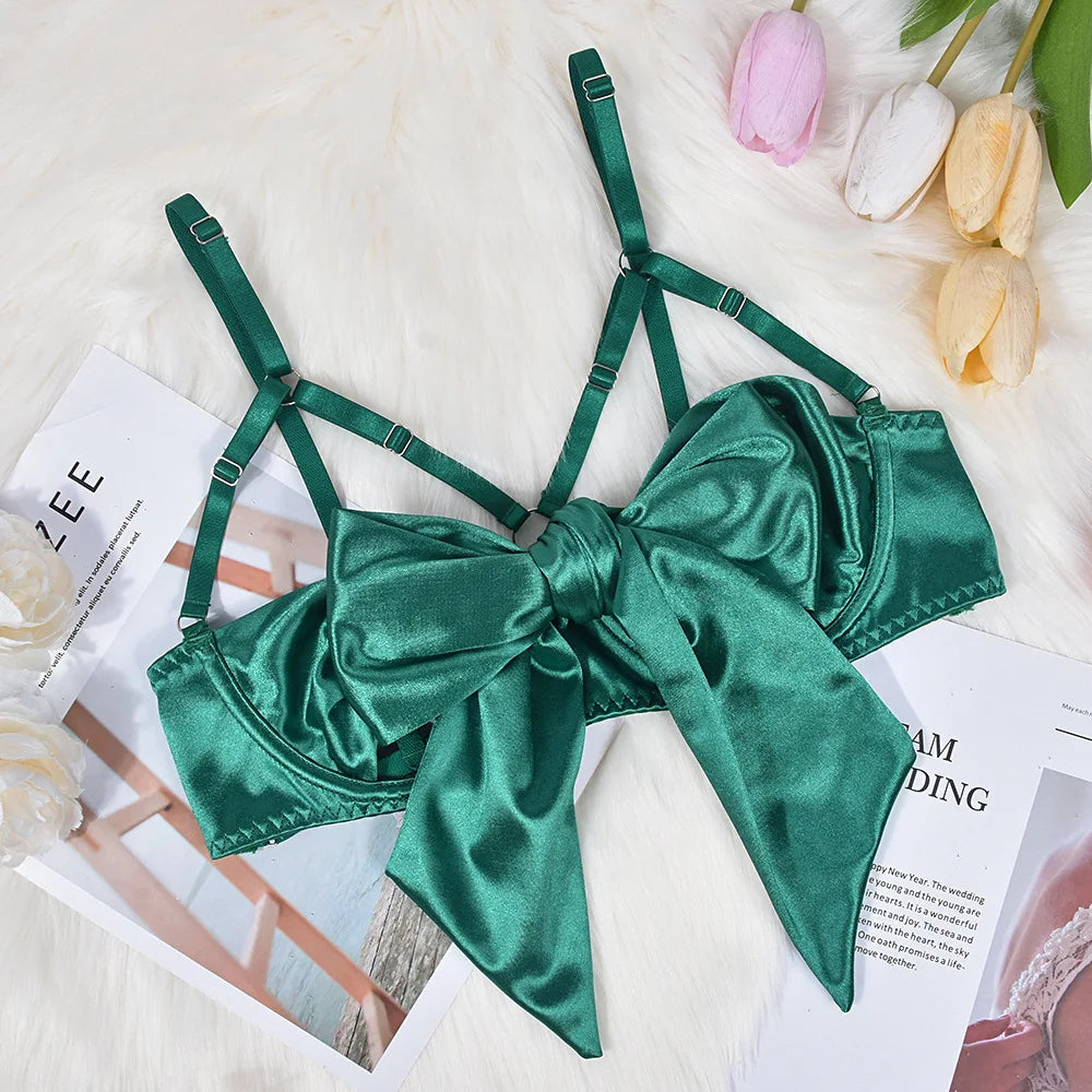 Women's Exquisite Bow Underwire Three Piece Matching Lingerie Set