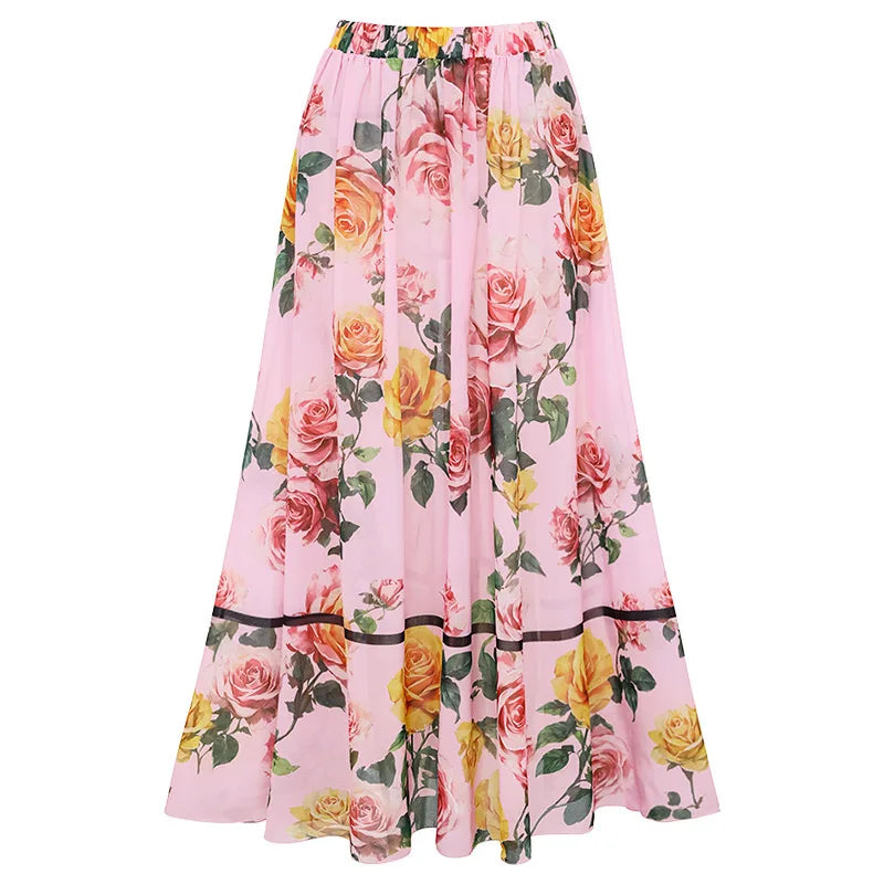 Women's Floral Printed Two Piece Skirt and Bodysuit Set