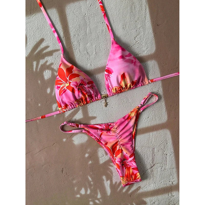 Elegant Leopard Pattern Two Piece Bathing Suit Beachwear Set