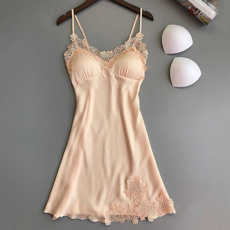 Women's Elegant Silk Satin Nightgown With Floral Lace Trim Soft Sleepwear Robe