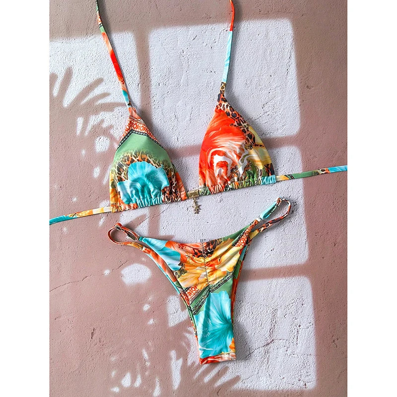 Elegant Leopard Pattern Two Piece Bathing Suit Beachwear Set