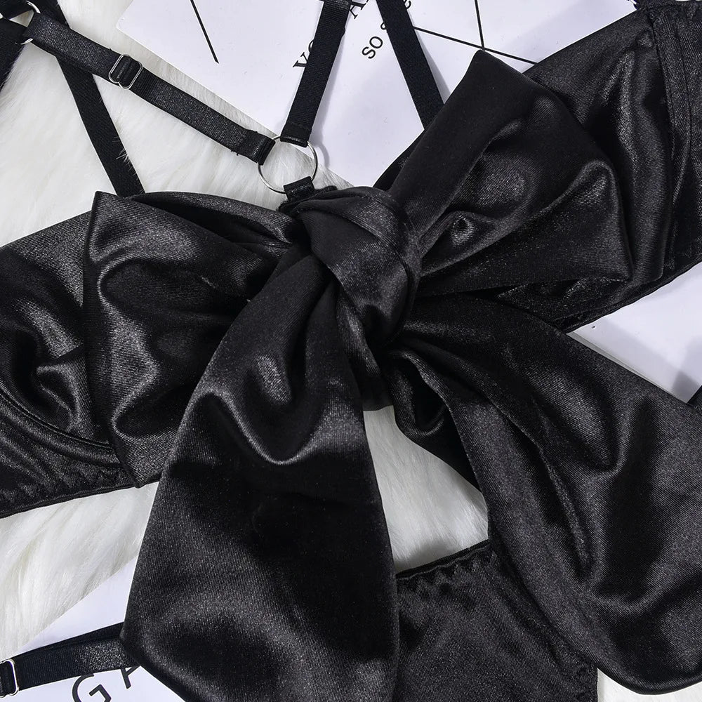 Women's Exquisite Bow Underwire Three Piece Matching Lingerie Set