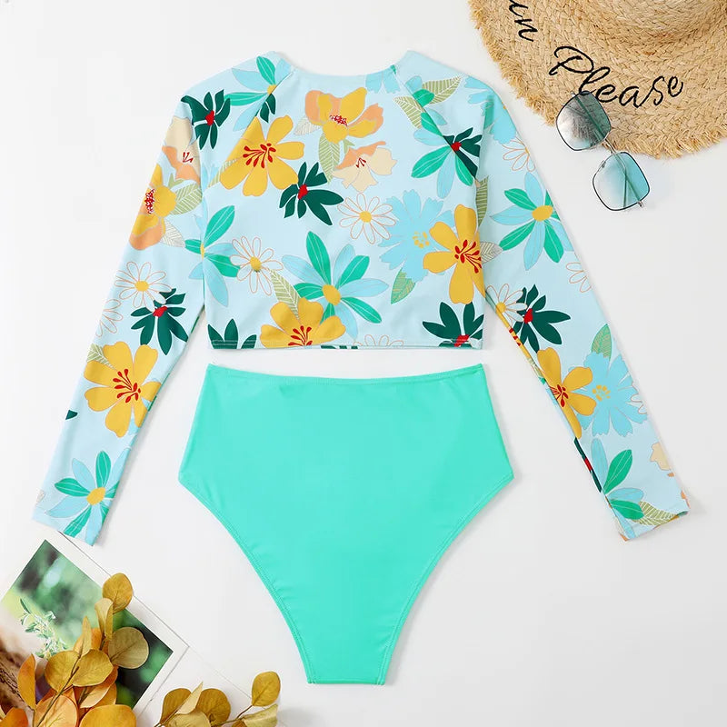 Chic Long Sleeve Two Piece Swimming Bathing Suit Set