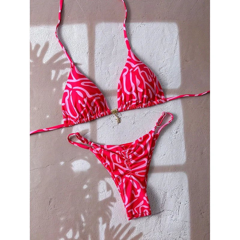 Elegant Leopard Pattern Two Piece Bathing Suit Beachwear Set