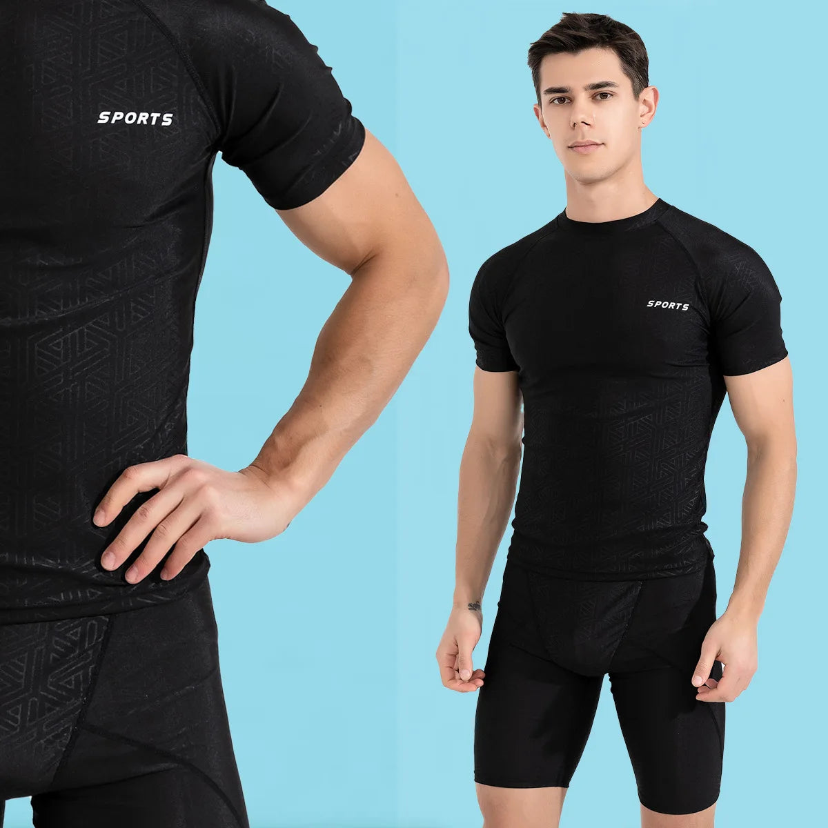 Men's Two Piece Athletic Surf Rash Guard Swim Set