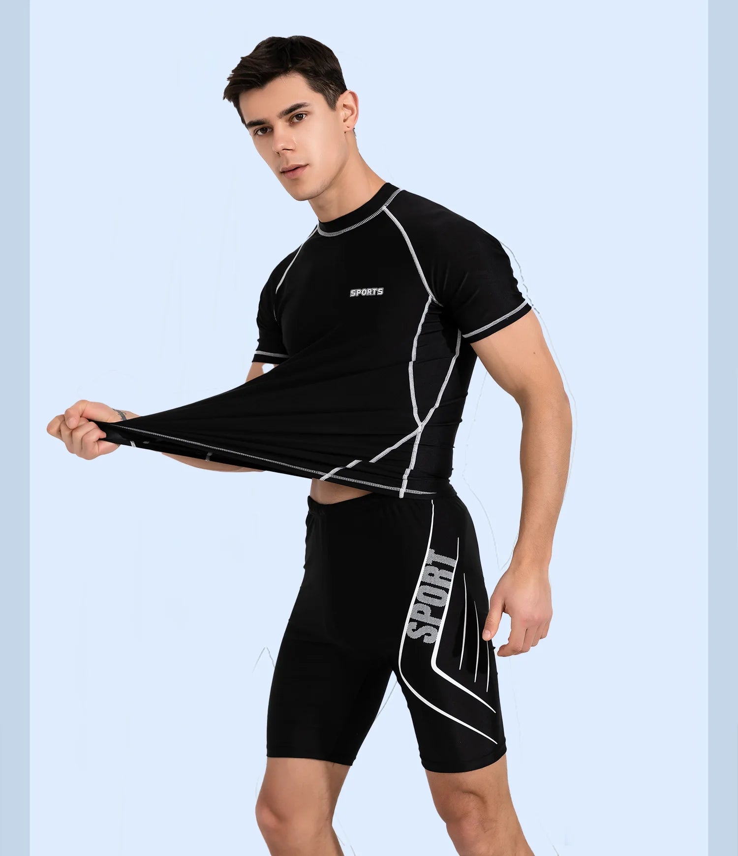 Men's Two Piece Athletic Surf Rash Guard Swim Set