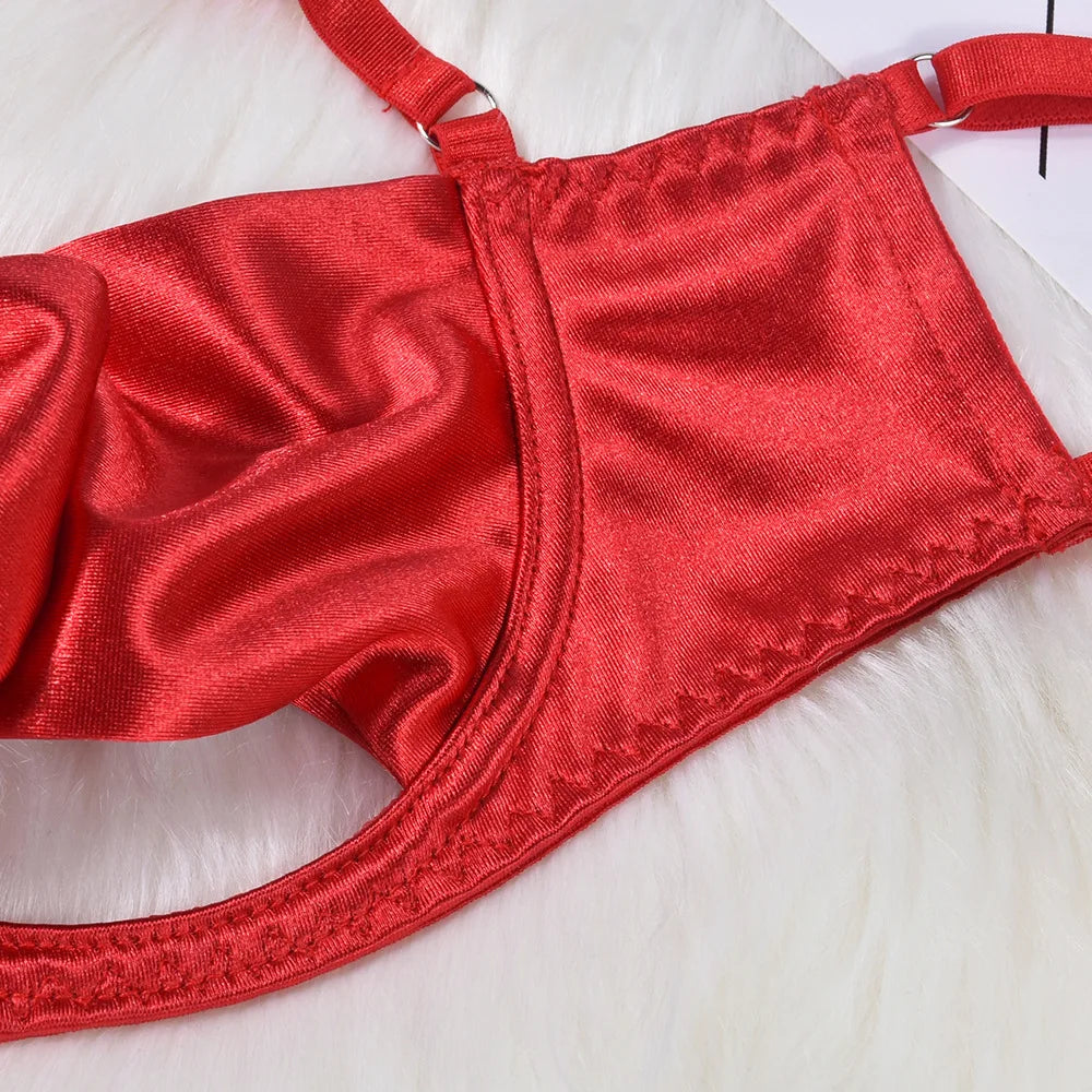 Women's Exquisite Bow Underwire Three Piece Matching Lingerie Set
