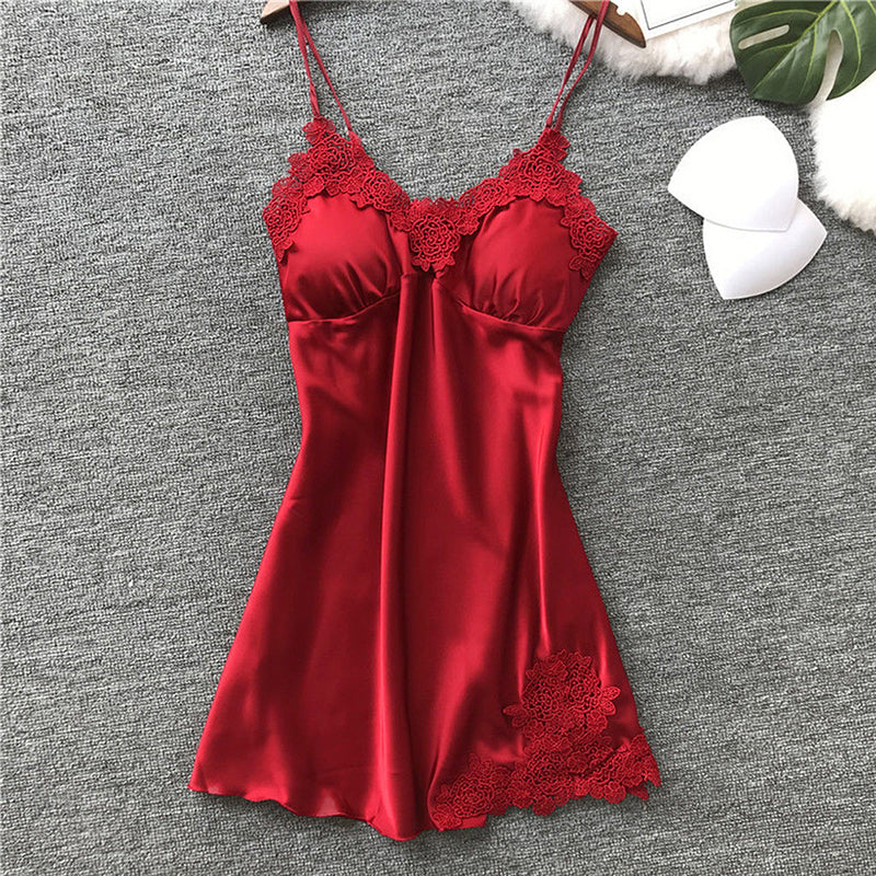 Women's Elegant Silk Satin Nightgown With Floral Lace Trim Soft Sleepwear Robe