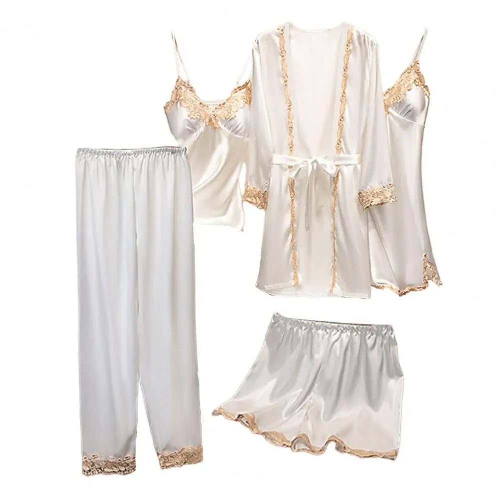 Women's 5-Piece Satin Sleepwear Set Includes Robe Nightgown Top Shorts And Pants