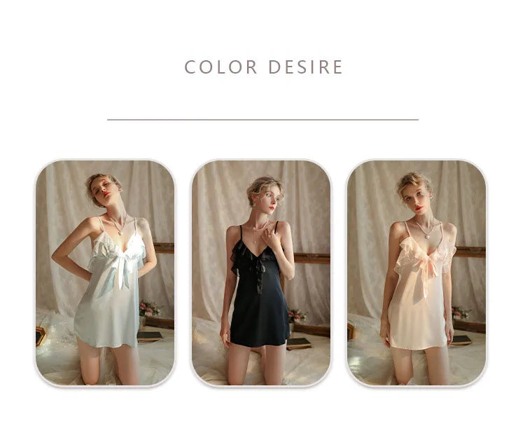 Premium Women Silky Nightgown Coordinated Satin Sleepwear Slip Dress