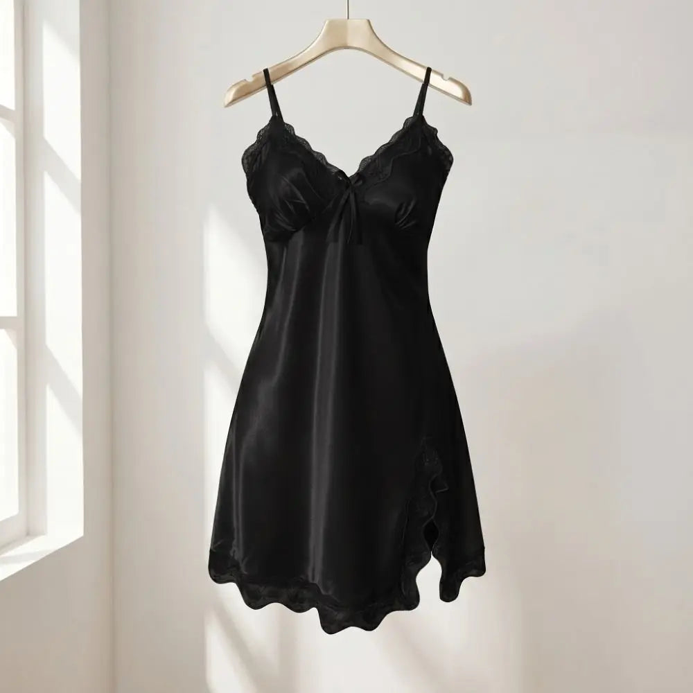 Silky V-Neck Summer Nightdress Soft Lace Trimmed Homewear
