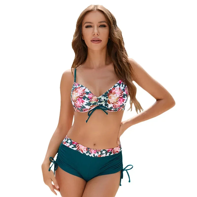 Women's High Waist Flower Printed Two Piece Bikini Set