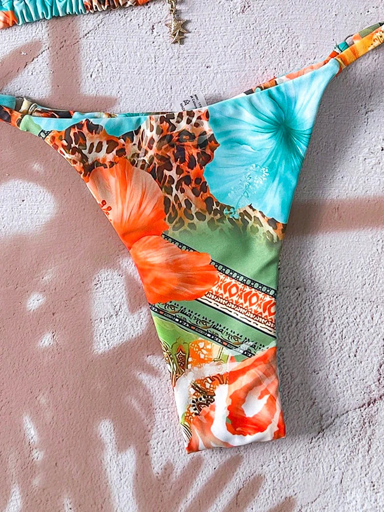 Elegant Leopard Pattern Two Piece Bathing Suit Beachwear Set
