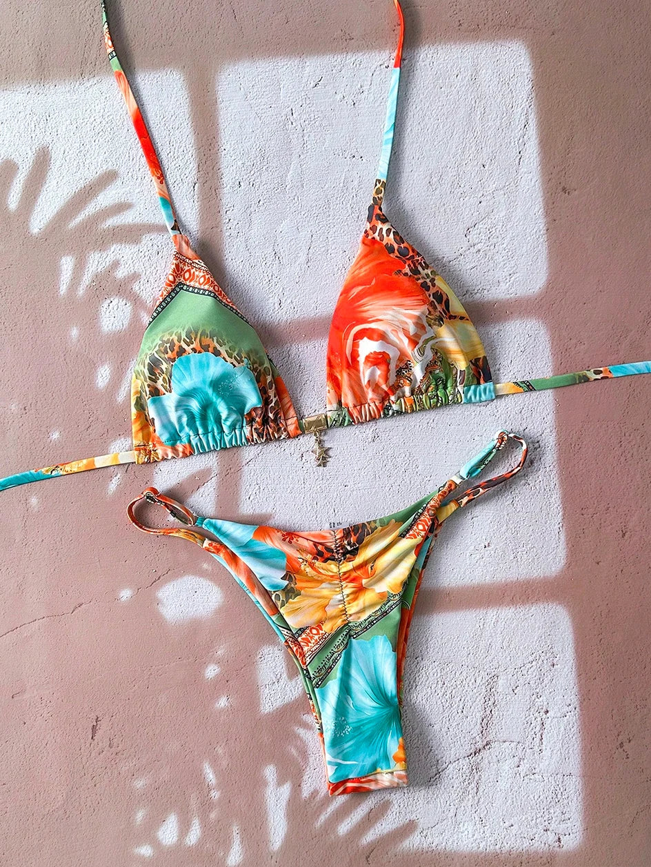 Elegant Leopard Pattern Two Piece Bathing Suit Beachwear Set