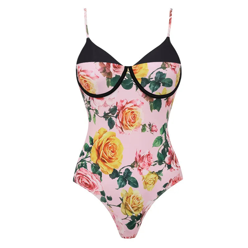 Women's Floral Printed Two Piece Skirt and Bodysuit Set