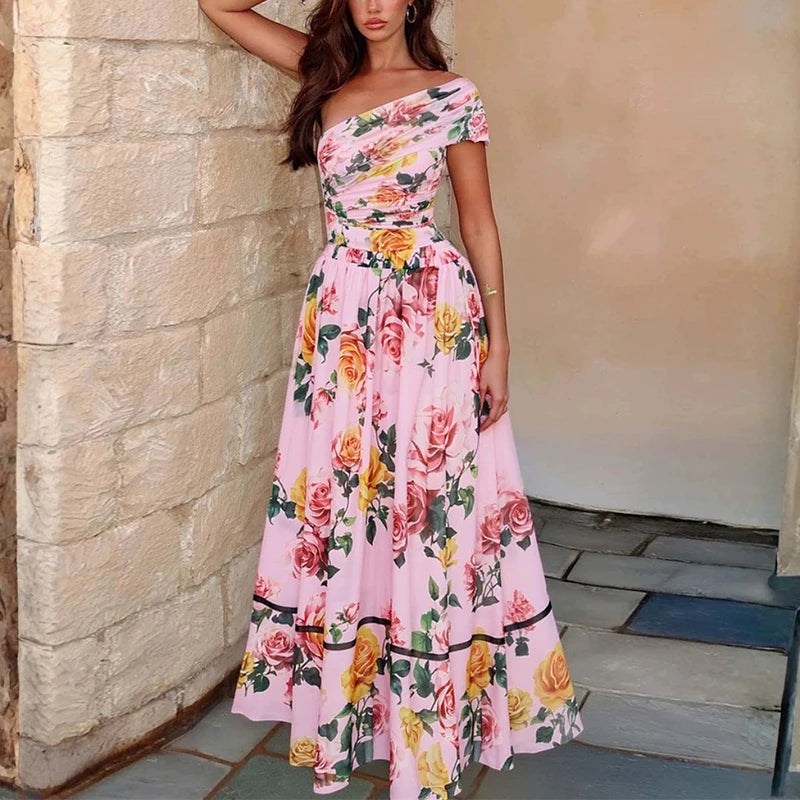 Women's Floral Printed Two Piece Skirt and Bodysuit Set