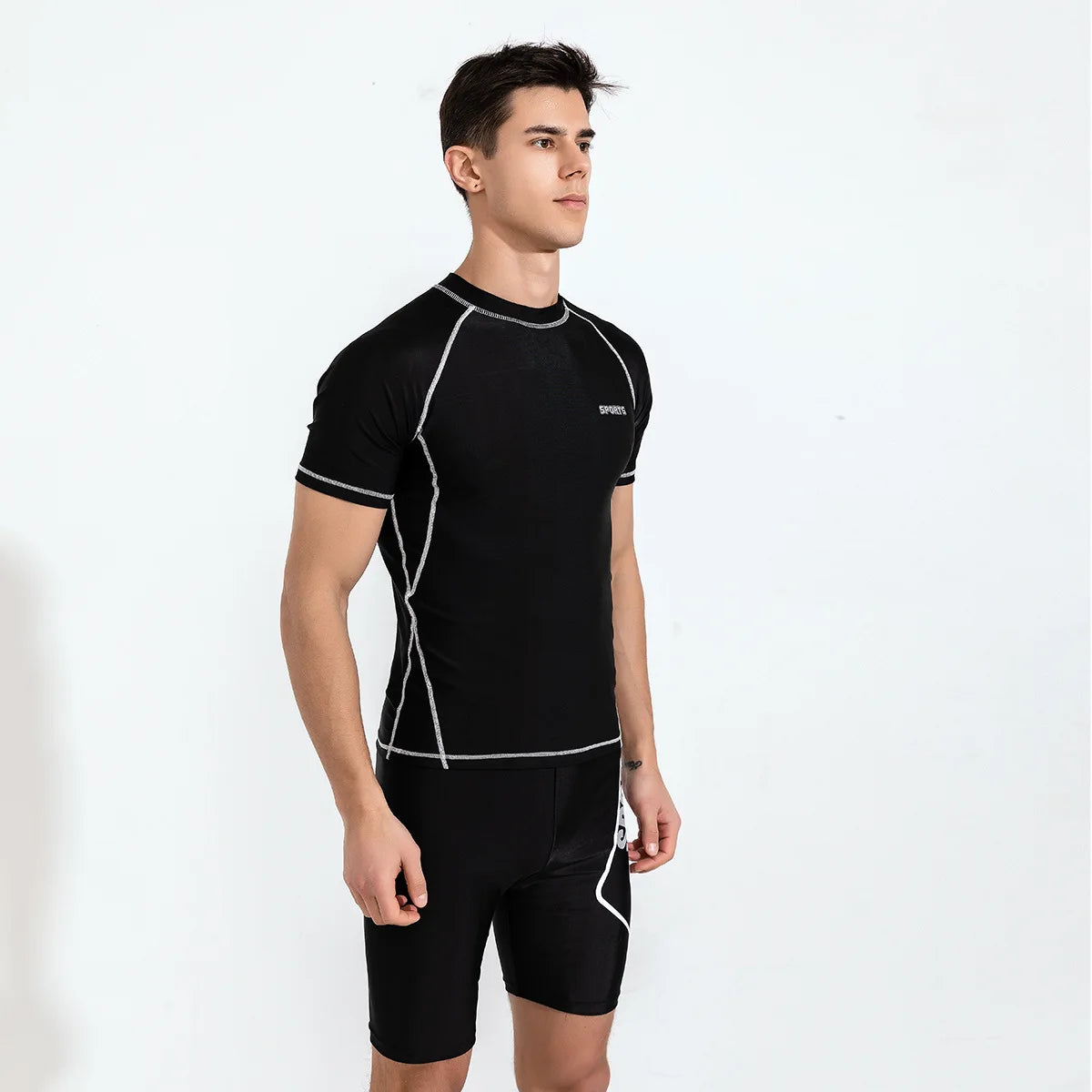 Men's Two Piece Athletic Surf Rash Guard Swim Set