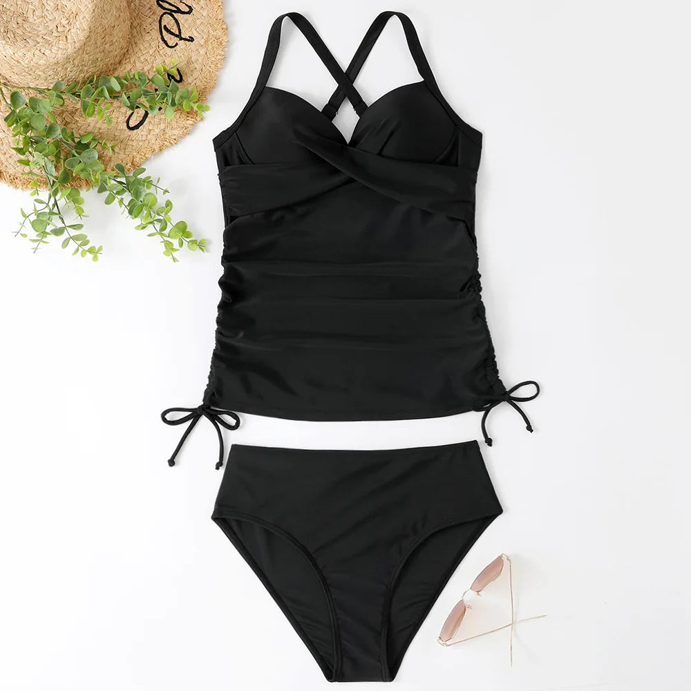 Leaf Print Halter Tankini Swimsuit Set For Summer