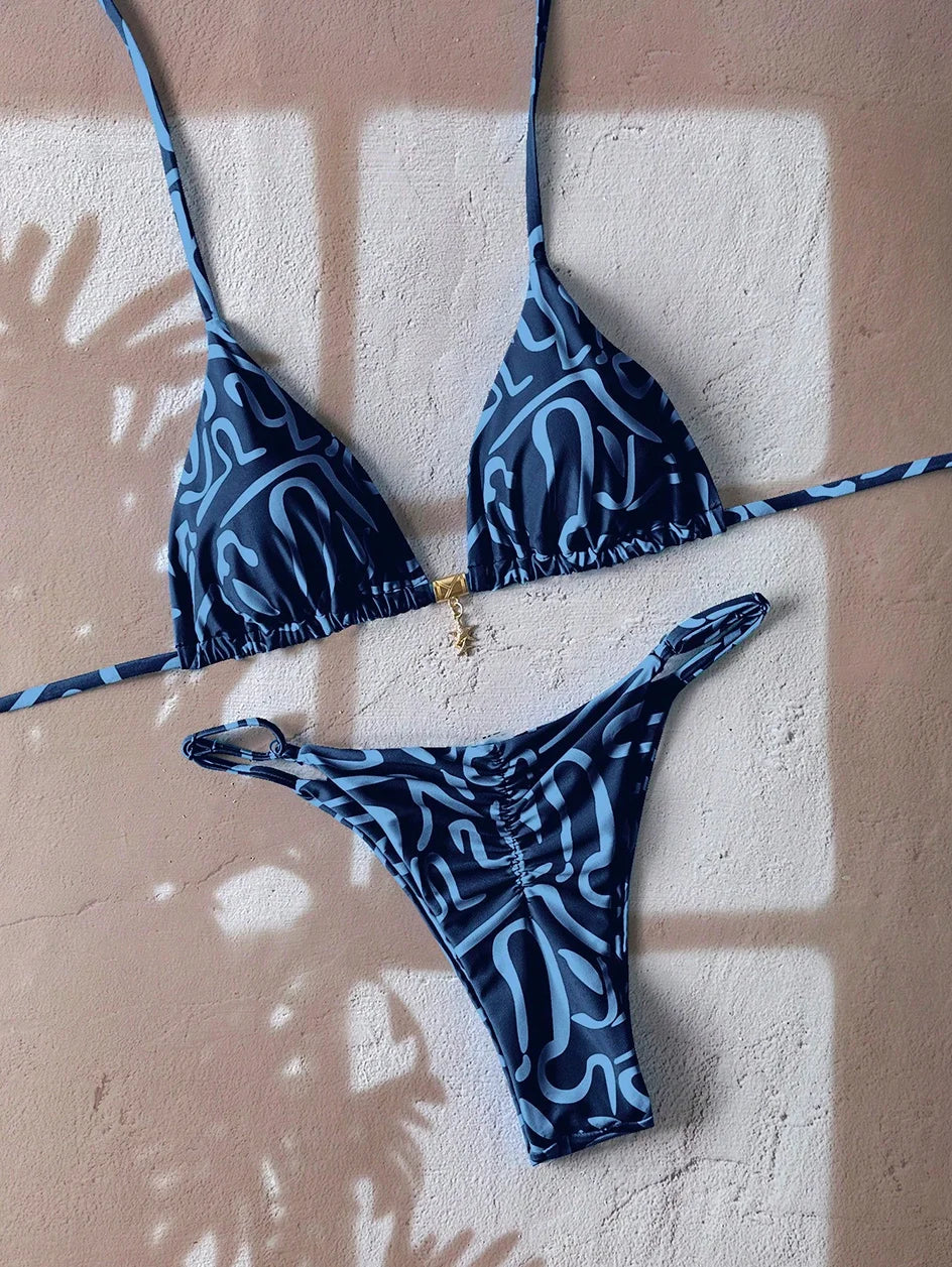 Elegant Leopard Pattern Two Piece Bathing Suit Beachwear Set