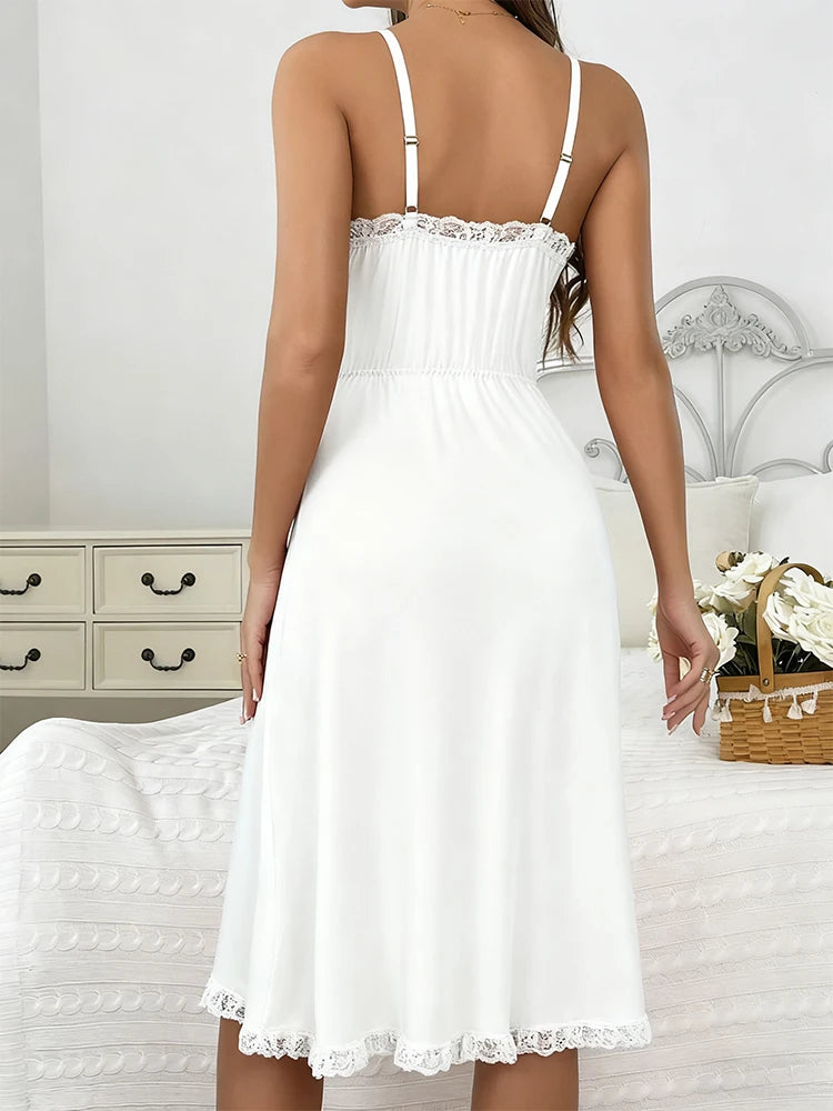 Premium Women V Neck Lace Sleepwear Duo Romantic Nightgown