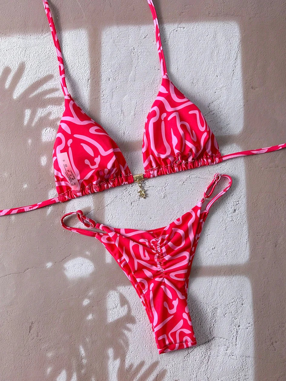 Elegant Leopard Pattern Two Piece Bathing Suit Beachwear Set